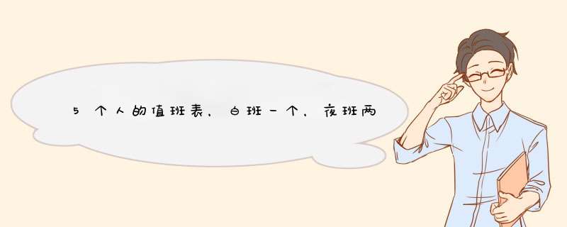 5个人的值班表，白班一个，夜班两个，每班次12小时，每天休两人。,第1张